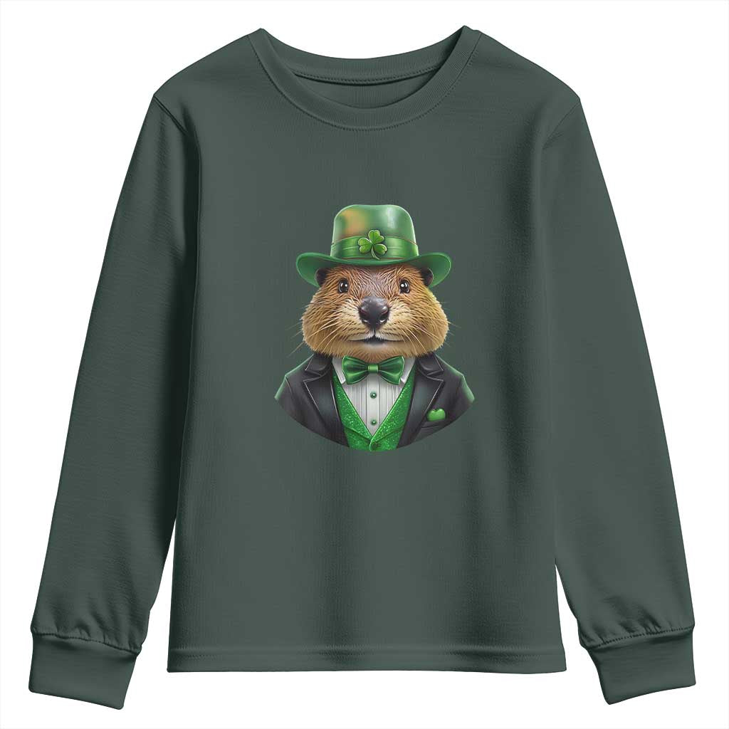Funny Groundhog Leprechaun Youth Sweatshirt Woodchuck Happy St Patrick's Day TS02 Dark Forest Green Print Your Wear