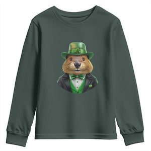 Funny Groundhog Leprechaun Youth Sweatshirt Woodchuck Happy St Patrick's Day TS02 Dark Forest Green Print Your Wear