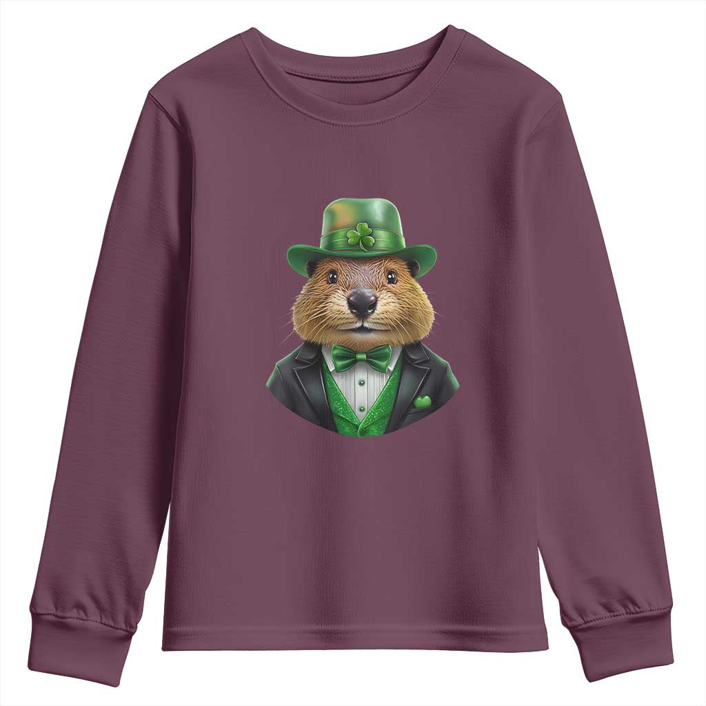 Funny Groundhog Leprechaun Youth Sweatshirt Woodchuck Happy St Patrick's Day TS02 Maroon Print Your Wear