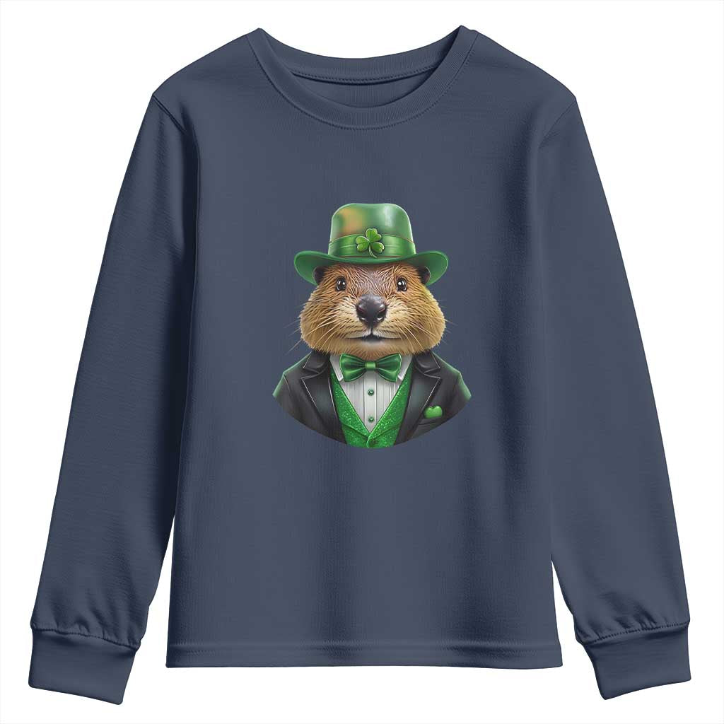 Funny Groundhog Leprechaun Youth Sweatshirt Woodchuck Happy St Patrick's Day TS02 Navy Print Your Wear