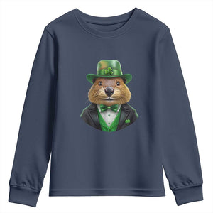 Funny Groundhog Leprechaun Youth Sweatshirt Woodchuck Happy St Patrick's Day TS02 Navy Print Your Wear
