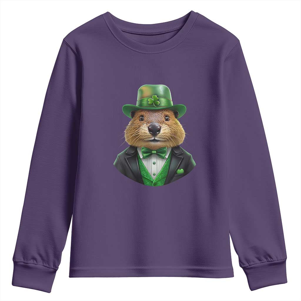 Funny Groundhog Leprechaun Youth Sweatshirt Woodchuck Happy St Patrick's Day TS02 Purple Print Your Wear