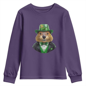 Funny Groundhog Leprechaun Youth Sweatshirt Woodchuck Happy St Patrick's Day TS02 Purple Print Your Wear