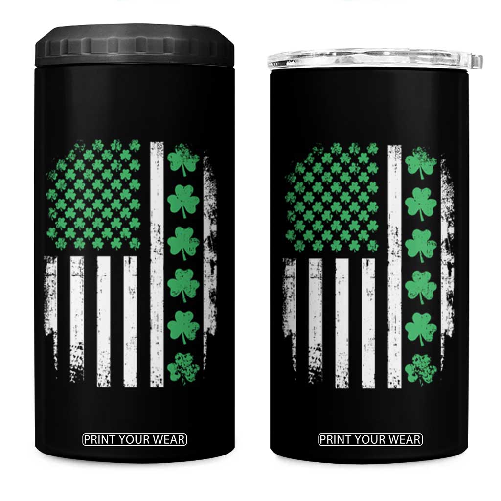 American Shamrock Flag 4 in 1 Can Cooler Tumbler Lucky St Patricks Day TS02 One Size: 16 oz Black Print Your Wear
