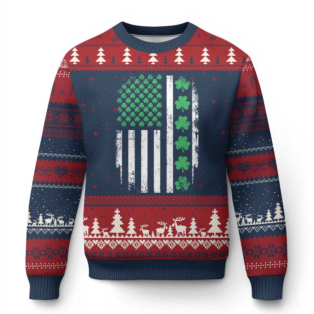 American Shamrock Flag Ugly Christmas Sweater Lucky St Patricks Day TS02 Navy Red Print Your Wear