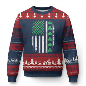 American Shamrock Flag Ugly Christmas Sweater Lucky St Patricks Day TS02 Navy Red Print Your Wear