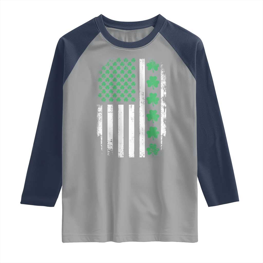 American Shamrock Flag Raglan Shirt Lucky St Patricks Day TS02 Sport Gray Navy Print Your Wear