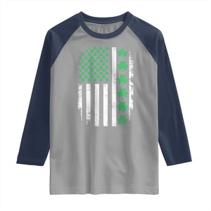 American Shamrock Flag Raglan Shirt Lucky St Patricks Day TS02 Sport Gray Navy Print Your Wear