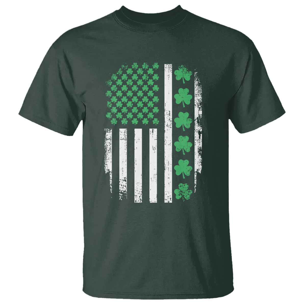 American Shamrock Flag T Shirt Lucky St Patricks Day TS02 Dark Forest Green Print Your Wear