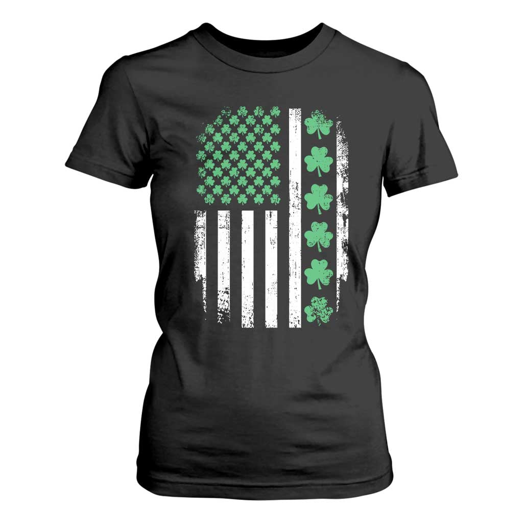 American Shamrock Flag T Shirt For Women Lucky St Patricks Day TS02 Black Print Your Wear