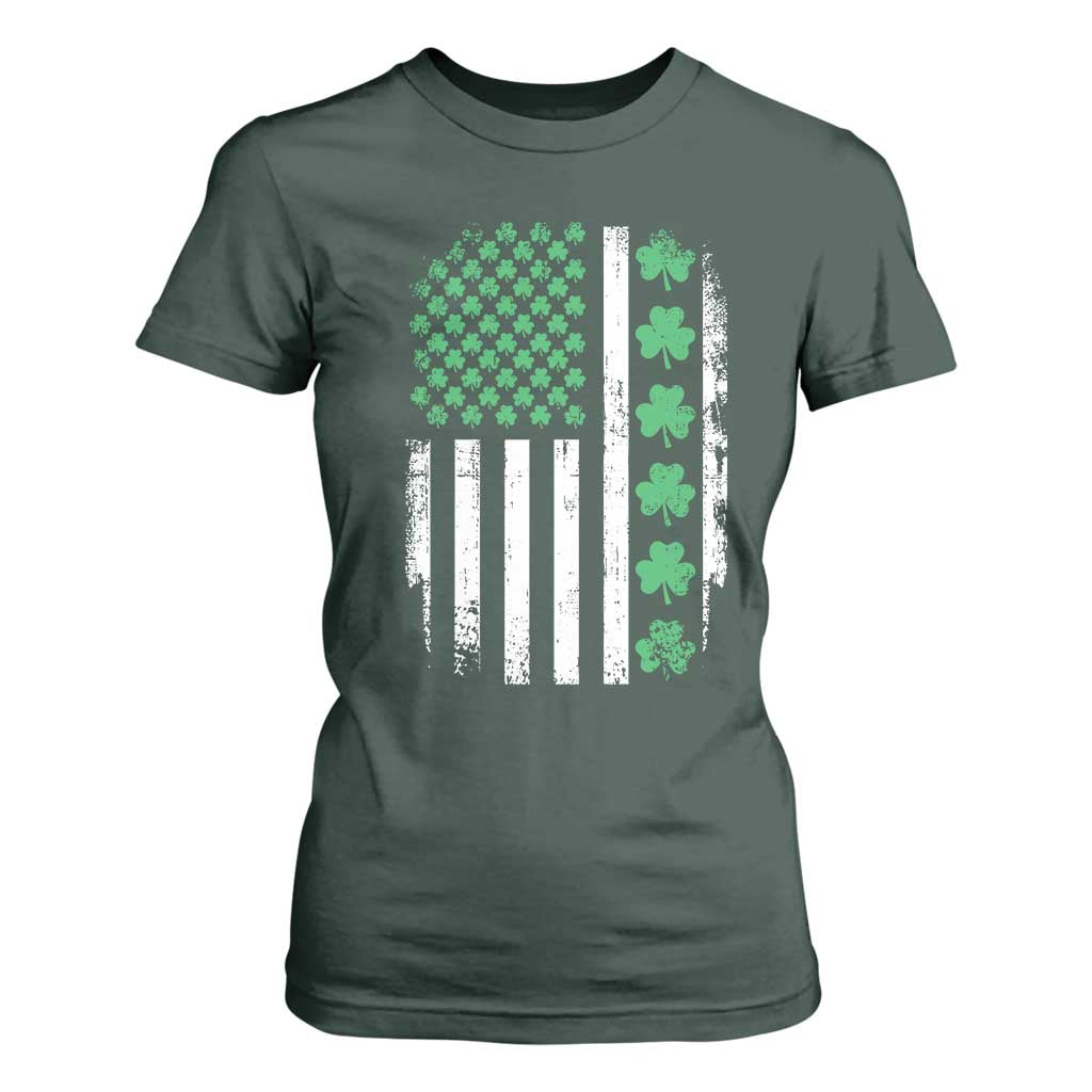 American Shamrock Flag T Shirt For Women Lucky St Patricks Day TS02 Dark Forest Green Print Your Wear
