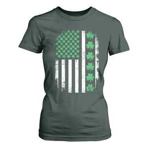 American Shamrock Flag T Shirt For Women Lucky St Patricks Day TS02 Dark Forest Green Print Your Wear