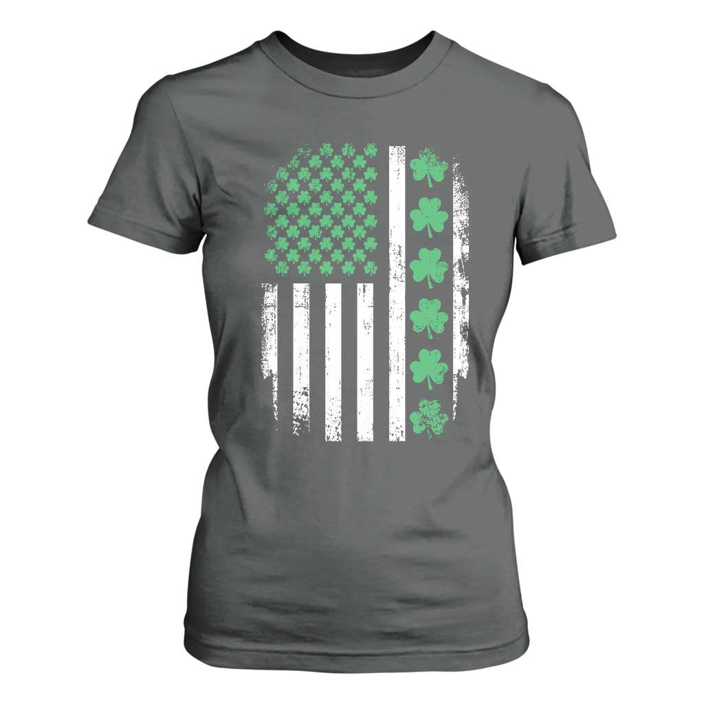 American Shamrock Flag T Shirt For Women Lucky St Patricks Day TS02 Dark Heather Print Your Wear