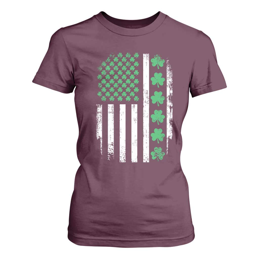 American Shamrock Flag T Shirt For Women Lucky St Patricks Day TS02 Maroon Print Your Wear