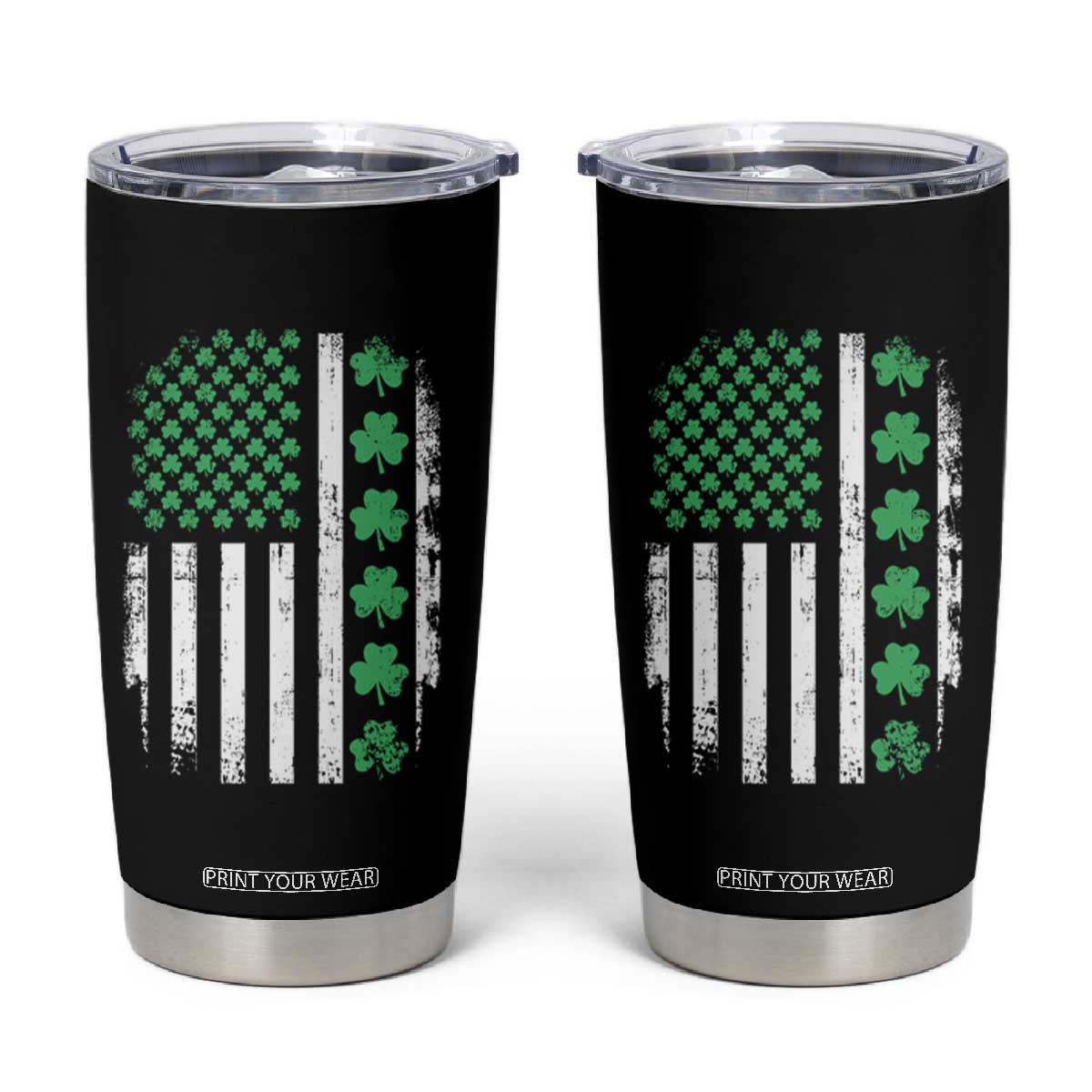 American Shamrock Flag Tumbler Cup Lucky St Patricks Day TS02 Black Print Your Wear