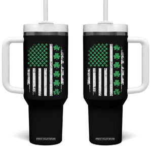 American Shamrock Flag Tumbler With Handle Lucky St Patricks Day TS02 One Size: 40 oz Black Print Your Wear