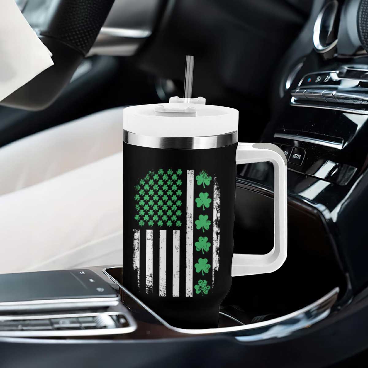 American Shamrock Flag Tumbler With Handle Lucky St Patricks Day TS02 Print Your Wear