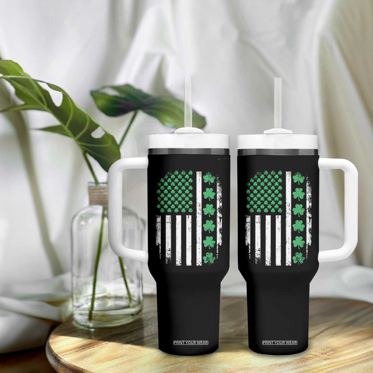 American Shamrock Flag Tumbler With Handle Lucky St Patricks Day TS02 Print Your Wear