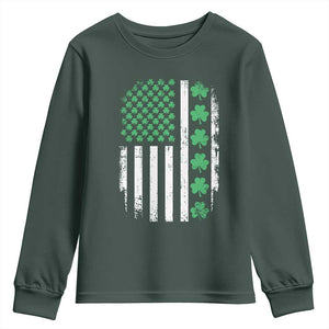 American Shamrock Flag Youth Sweatshirt Lucky St Patricks Day TS02 Dark Forest Green Print Your Wear