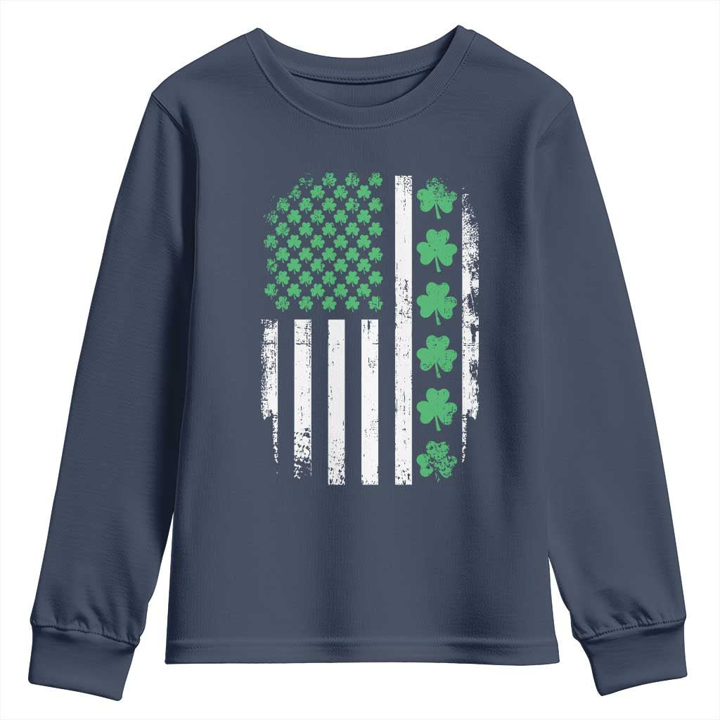 American Shamrock Flag Youth Sweatshirt Lucky St Patricks Day TS02 Navy Print Your Wear