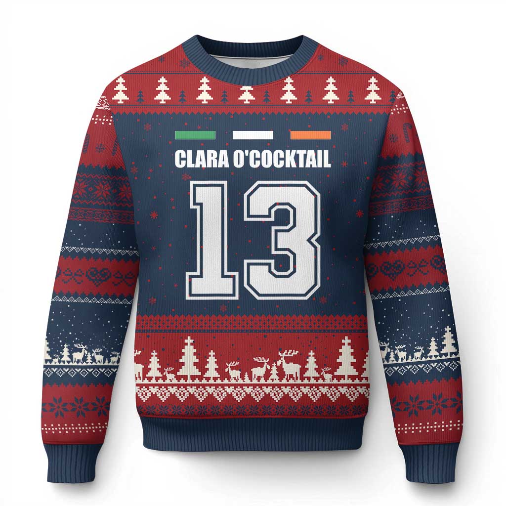 Funny Clara O'cocktail 13 Ugly Christmas Sweater Irish Name Ireland Party St. Patricks Day Drinking Pub TS02 Navy Red Print Your Wear