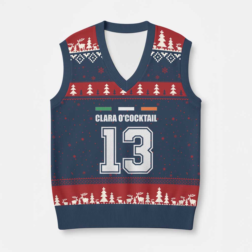 Funny Clara O'cocktail 13 V-Neck Knit Sweater Vest Irish Name Ireland Party St. Patricks Day Drinking Pub TS02 Navy Red Print Your Wear
