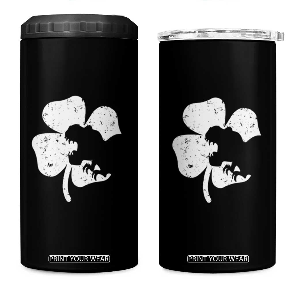 St Patricks Day Dinosaur Rex 4 in 1 Can Cooler Tumbler Dino in Lucky Shamrock TS02 One Size: 16 oz Black Print Your Wear