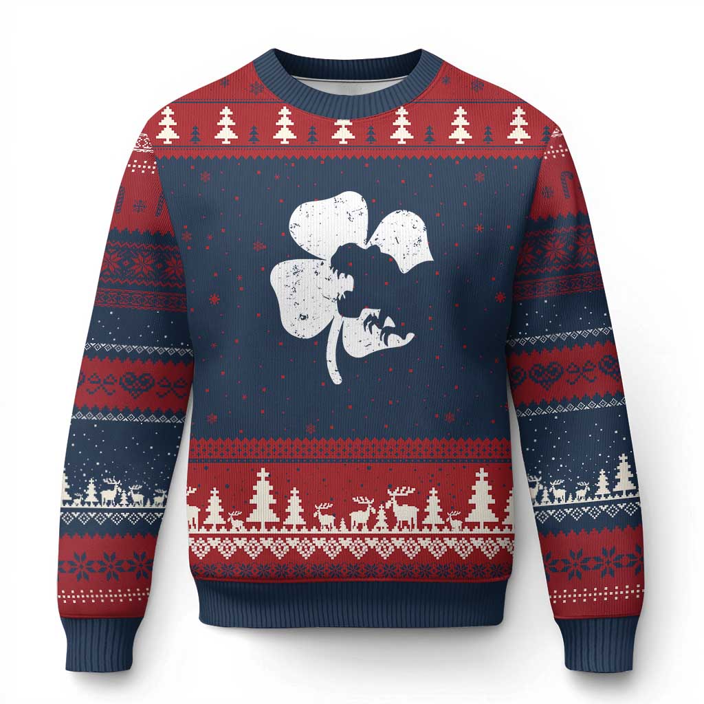 St Patricks Day Dinosaur Rex Ugly Christmas Sweater Dino in Lucky Shamrock TS02 Navy Red Print Your Wear