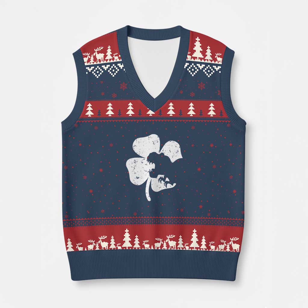 St Patricks Day Dinosaur Rex V-Neck Knit Sweater Vest Dino in Lucky Shamrock TS02 Navy Red Print Your Wear