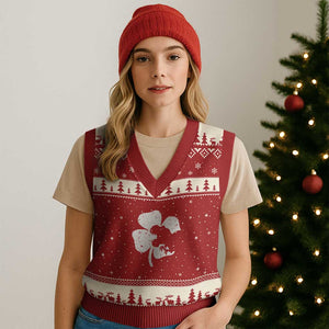 St Patricks Day Dinosaur Rex V-Neck Knit Sweater Vest Dino in Lucky Shamrock TS02 Red Beige Print Your Wear