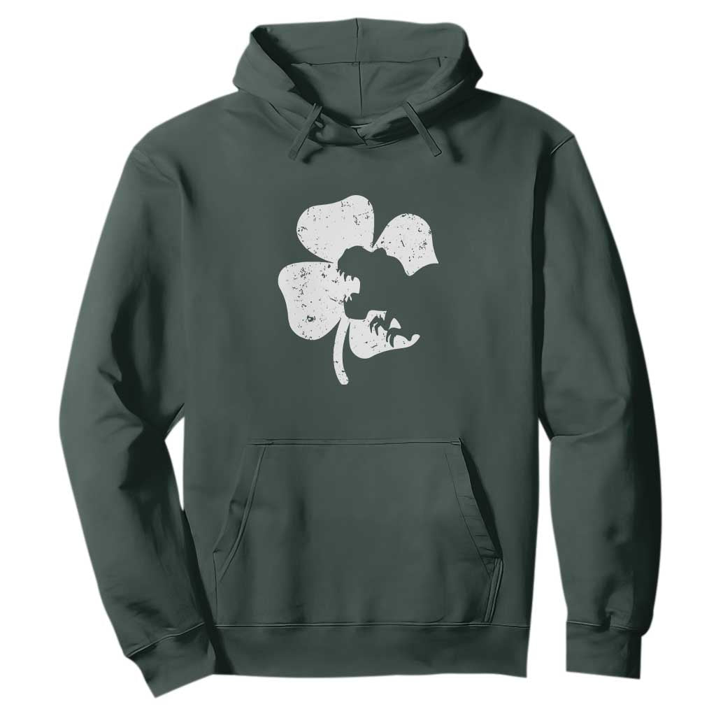 St Patricks Day Dinosaur Rex Hoodie Dino in Lucky Shamrock TS02 Dark Forest Green Print Your Wear