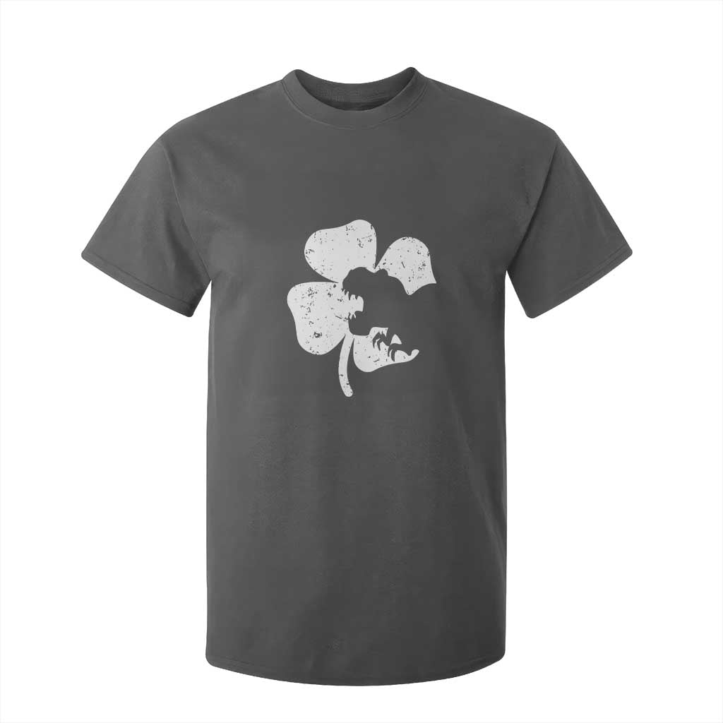 St Patricks Day Dinosaur Rex T Shirt For Kid Dino in Lucky Shamrock TS02 Dark Heather Print Your Wear