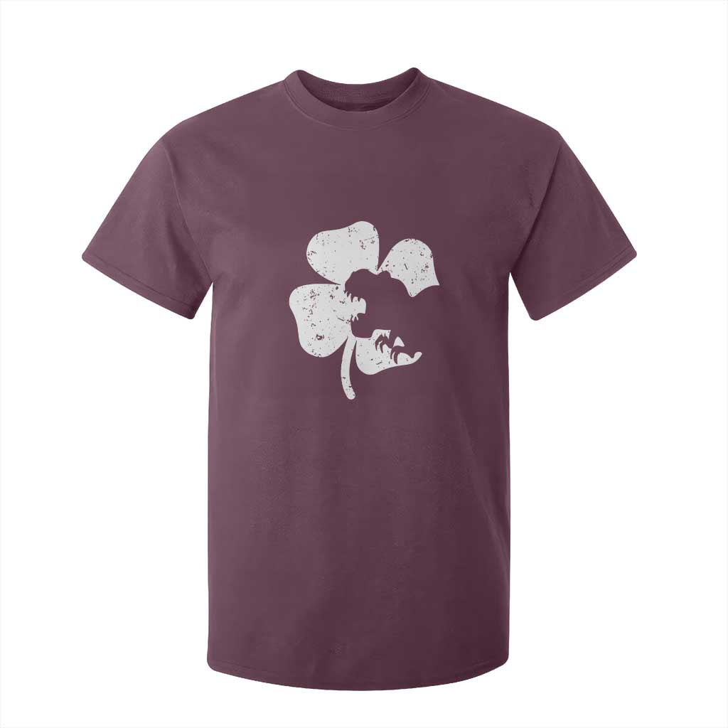 St Patricks Day Dinosaur Rex T Shirt For Kid Dino in Lucky Shamrock TS02 Maroon Print Your Wear