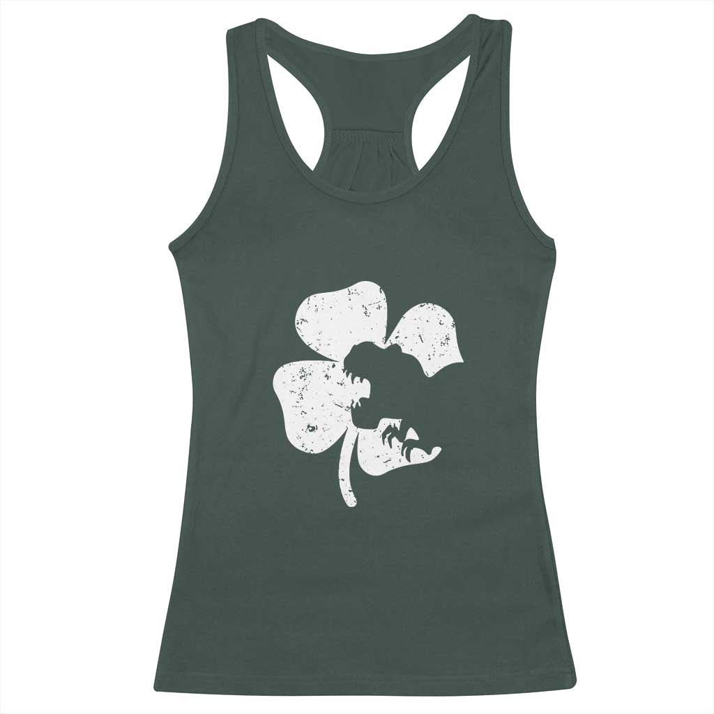 St Patricks Day Dinosaur Rex Racerback Tank Top Dino in Lucky Shamrock TS02 Dark Forest Green Print Your Wear