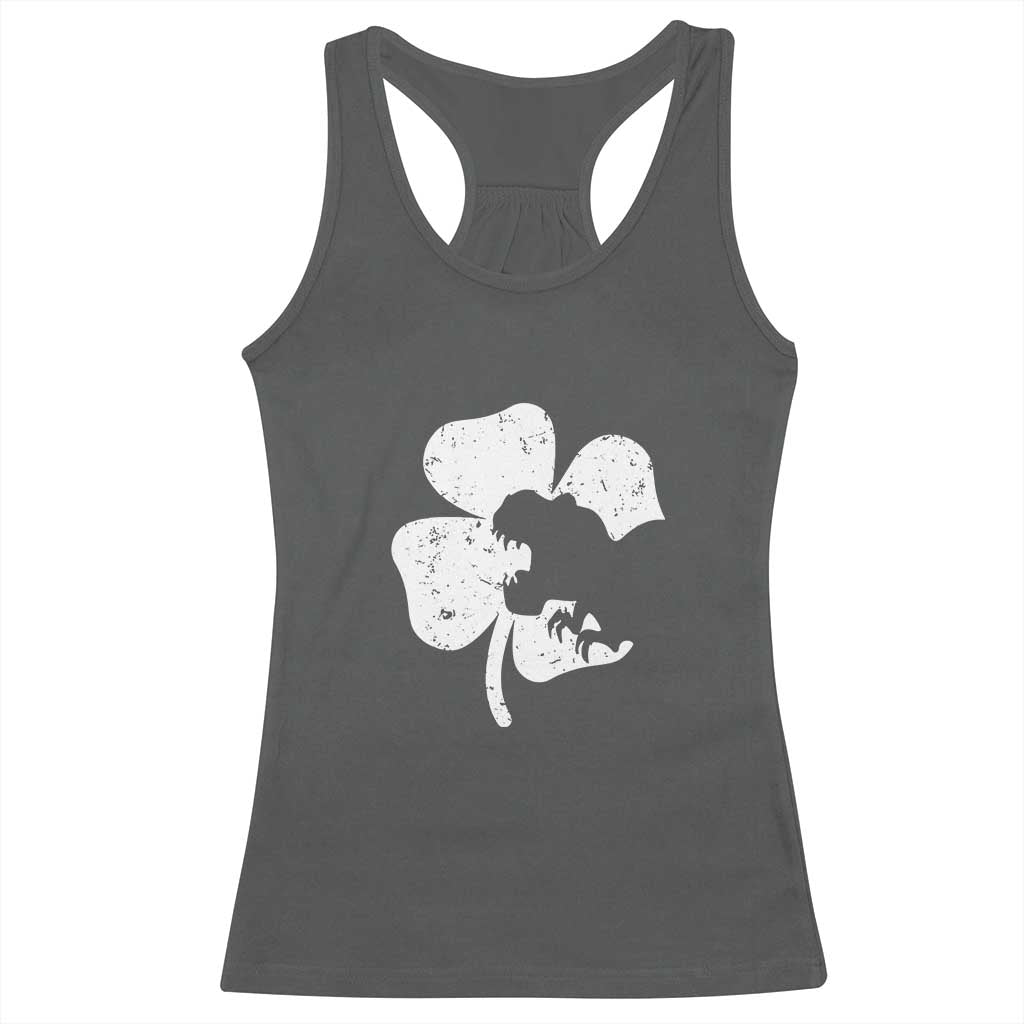 St Patricks Day Dinosaur Rex Racerback Tank Top Dino in Lucky Shamrock TS02 Dark Heather Print Your Wear