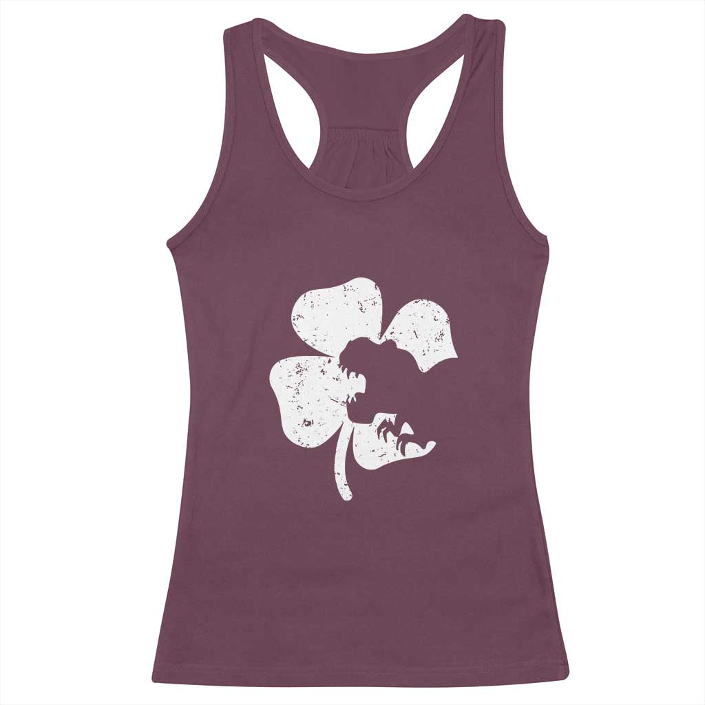 St Patricks Day Dinosaur Rex Racerback Tank Top Dino in Lucky Shamrock TS02 Maroon Print Your Wear