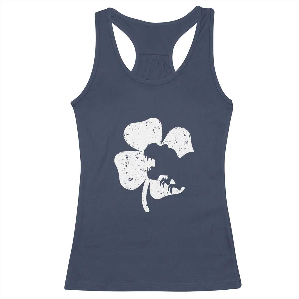 St Patricks Day Dinosaur Rex Racerback Tank Top Dino in Lucky Shamrock TS02 Navy Print Your Wear