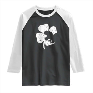 St Patricks Day Dinosaur Rex Raglan Shirt Dino in Lucky Shamrock TS02 Black White Print Your Wear