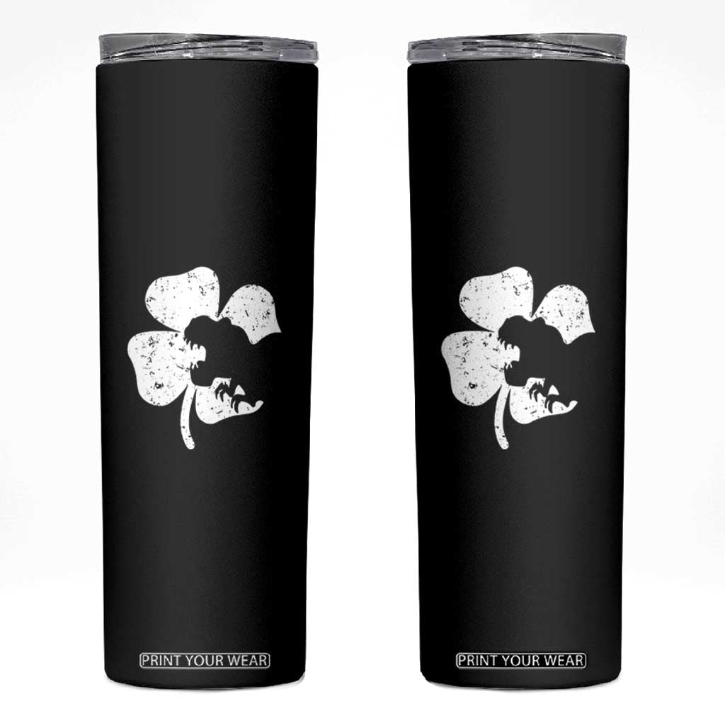 St Patricks Day Dinosaur Rex Skinny Tumbler Dino in Lucky Shamrock TS02 Black Print Your Wear