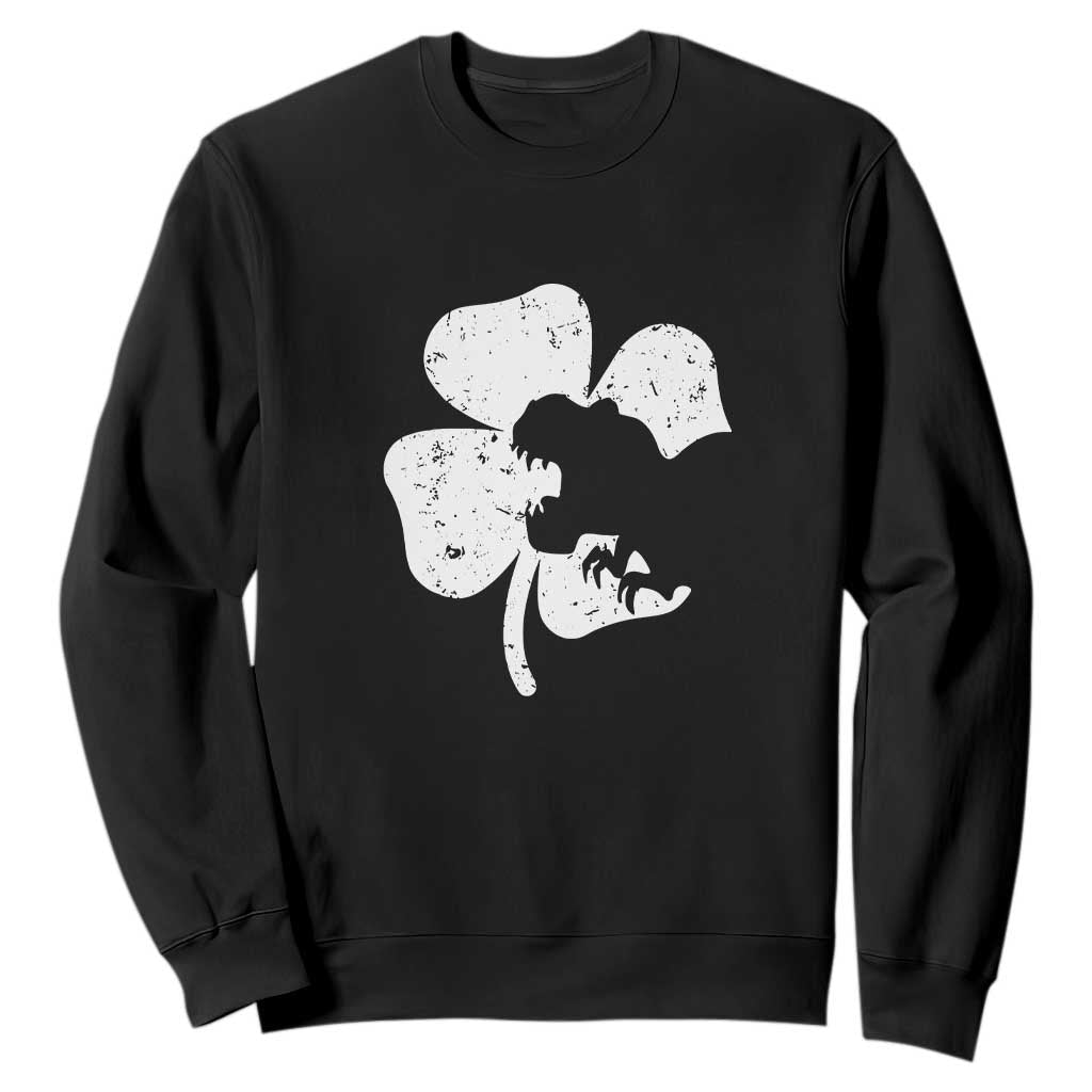 St Patricks Day Dinosaur Rex Sweatshirt Dino in Lucky Shamrock TS02 Black Print Your Wear