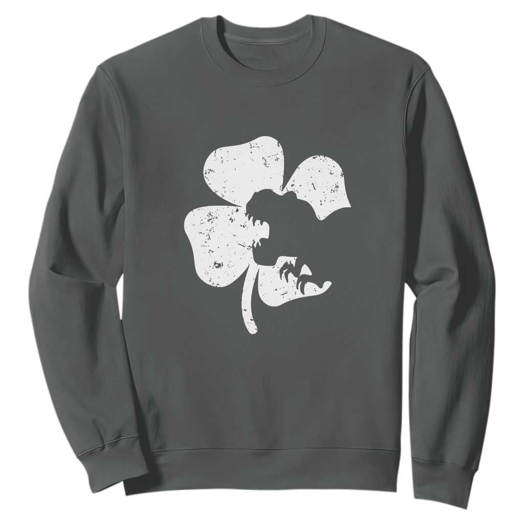 St Patricks Day Dinosaur Rex Sweatshirt Dino in Lucky Shamrock TS02 Dark Heather Print Your Wear