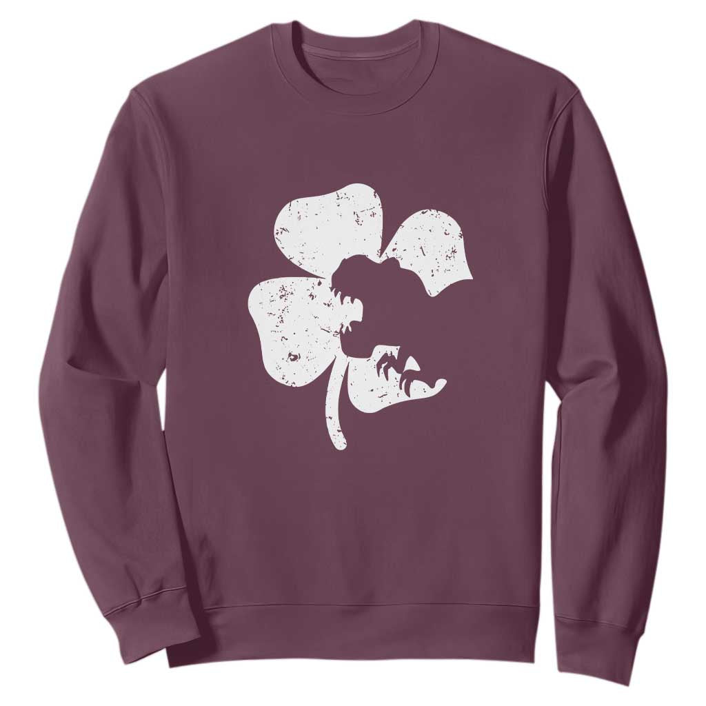St Patricks Day Dinosaur Rex Sweatshirt Dino in Lucky Shamrock TS02 Maroon Print Your Wear