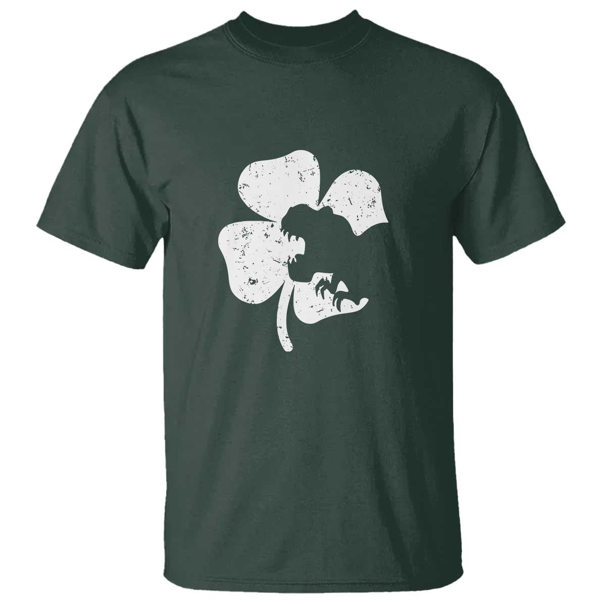 St Patricks Day Dinosaur Rex T Shirt Dino in Lucky Shamrock TS02 Dark Forest Green Print Your Wear
