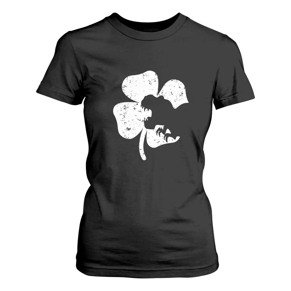 St Patricks Day Dinosaur Rex T Shirt For Women Dino in Lucky Shamrock TS02 Black Print Your Wear