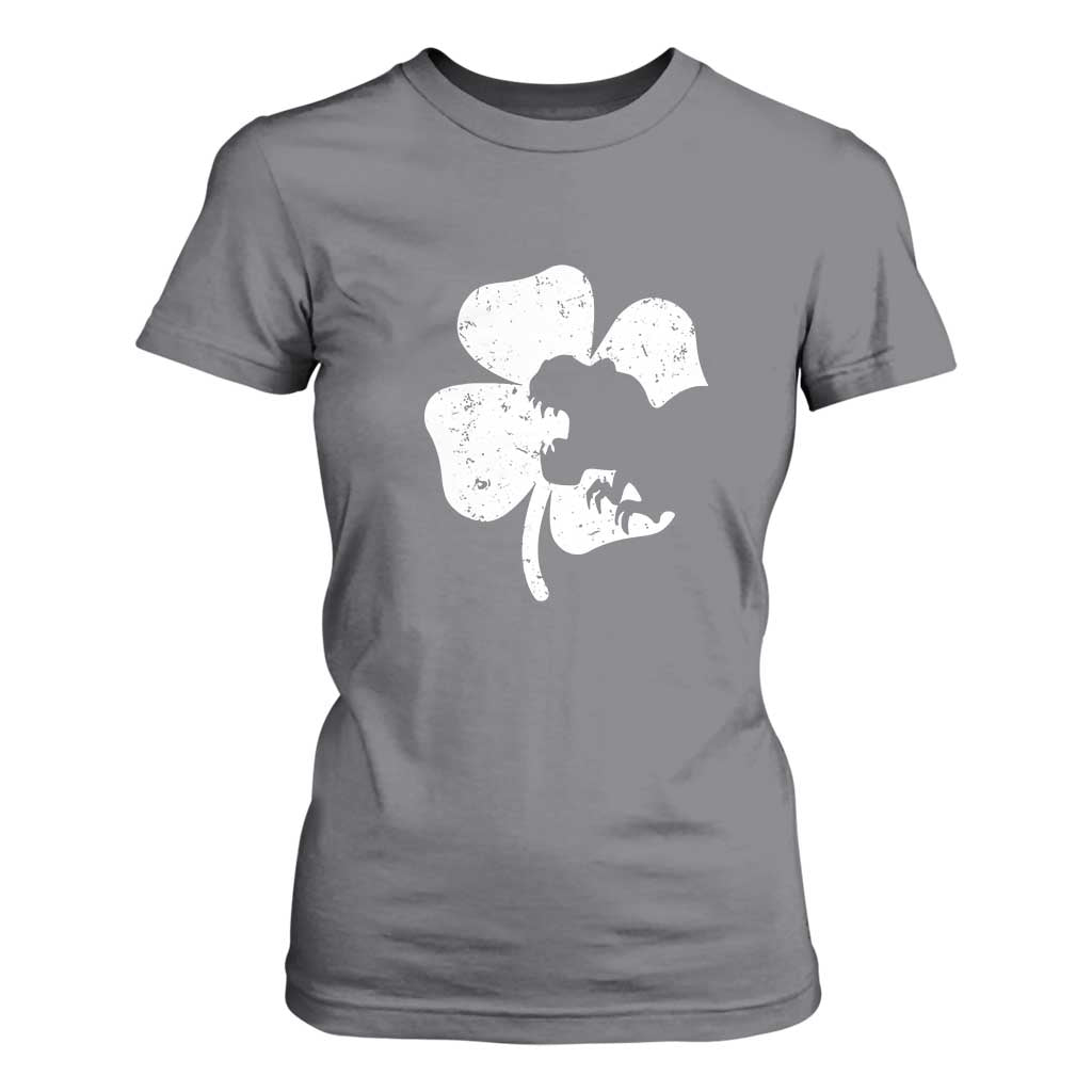 St Patricks Day Dinosaur Rex T Shirt For Women Dino in Lucky Shamrock TS02 Charcoal Print Your Wear
