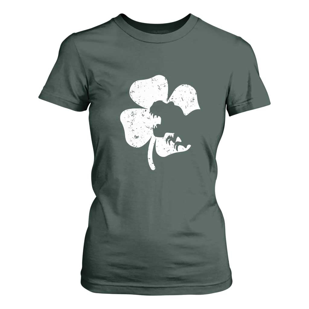 St Patricks Day Dinosaur Rex T Shirt For Women Dino in Lucky Shamrock TS02 Dark Forest Green Print Your Wear