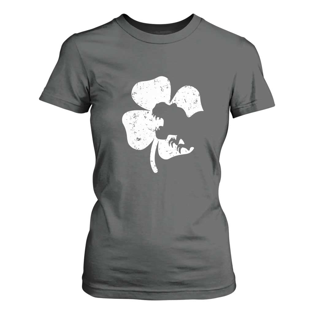 St Patricks Day Dinosaur Rex T Shirt For Women Dino in Lucky Shamrock TS02 Dark Heather Print Your Wear