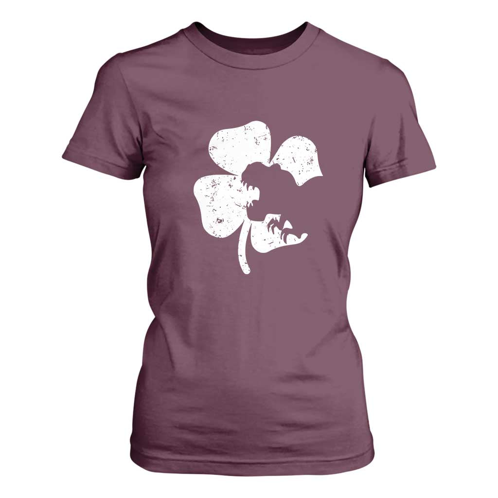 St Patricks Day Dinosaur Rex T Shirt For Women Dino in Lucky Shamrock TS02 Maroon Print Your Wear
