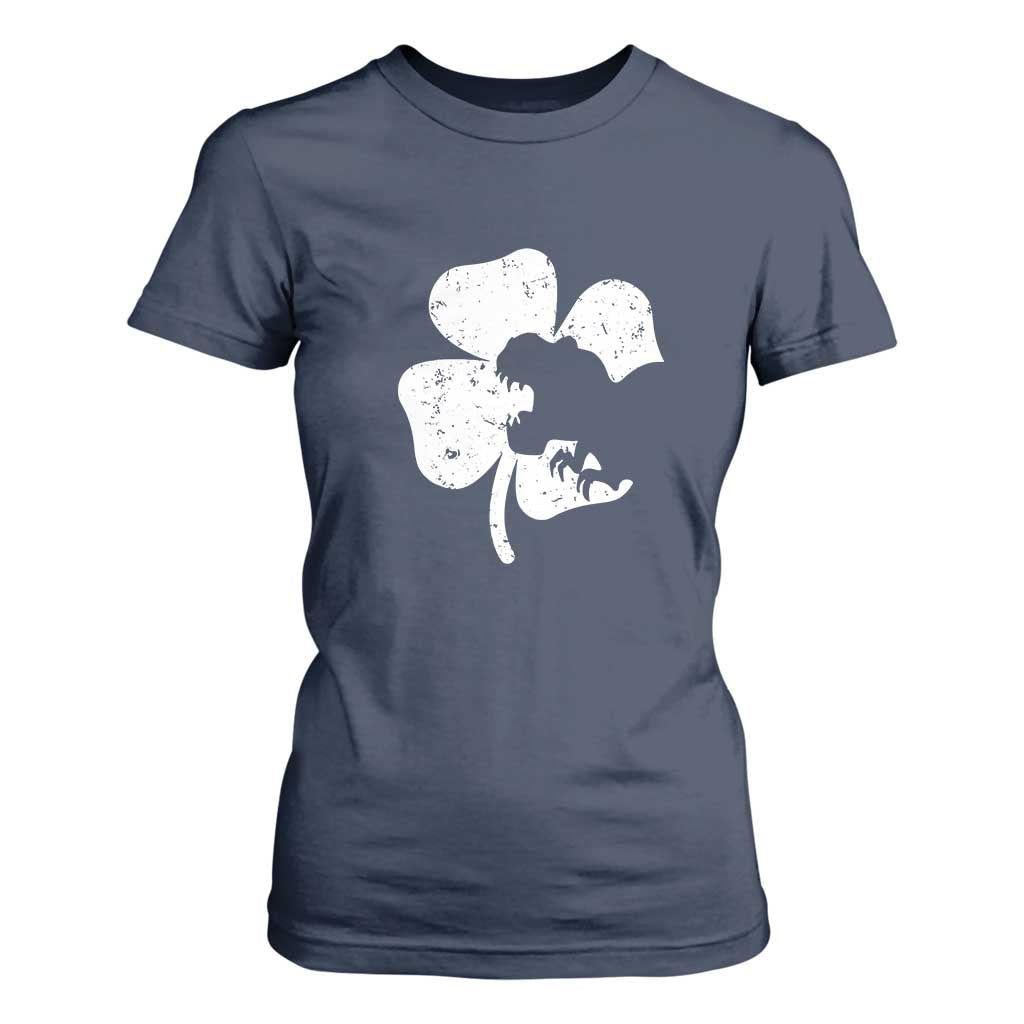 St Patricks Day Dinosaur Rex T Shirt For Women Dino in Lucky Shamrock TS02 Navy Print Your Wear