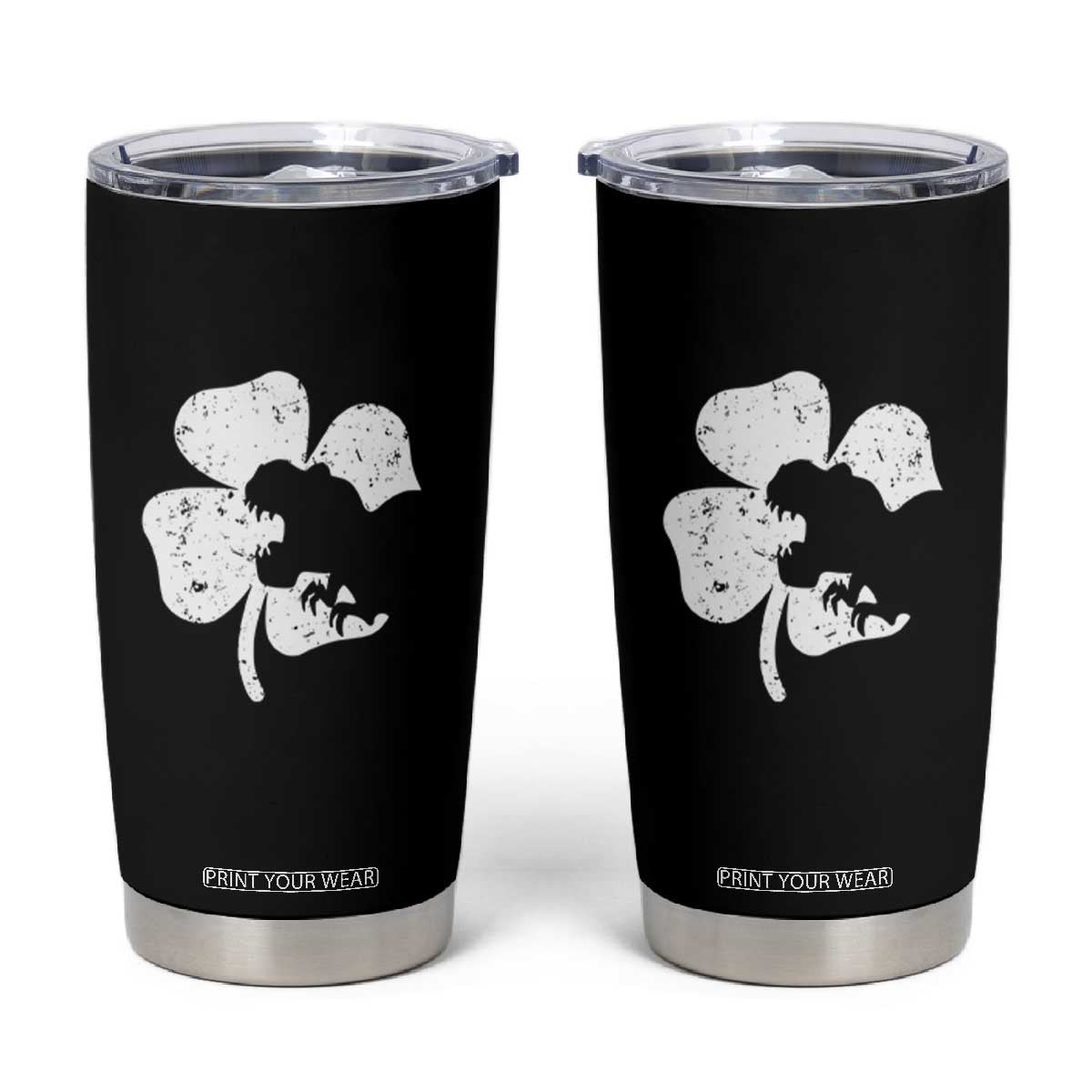 St Patricks Day Dinosaur Rex Tumbler Cup Dino in Lucky Shamrock TS02 Black Print Your Wear